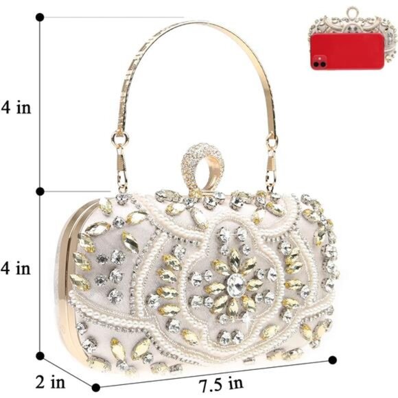 Womens Sparkly Rhinestone Crystal Clutch Bag Glitter Sequin Bridal Purse - Picture 2 of 6